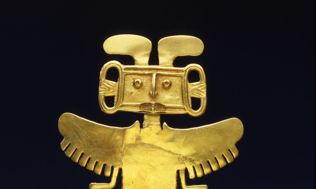 Breast pendant of a divine half-human half-animal creature, copper and gold