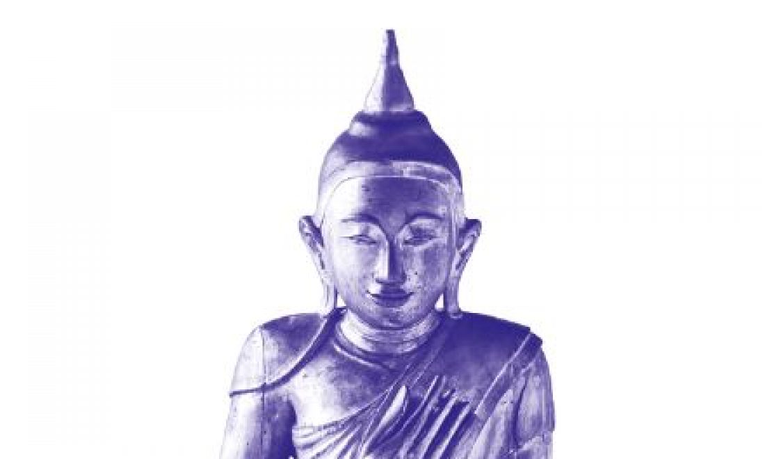 Buddha Siddharta Gautama, Inv. Nr. A 8, (Ausschnitt, koloriert) – © MARKK, Paul Schimweg Goldene Figur des Buddha Siddharta Gautama, stehend