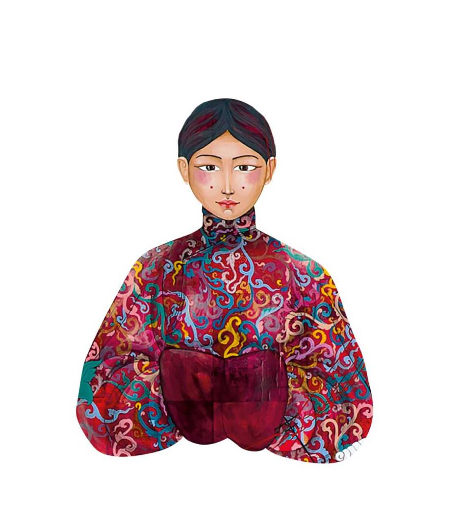 Ausschnitt aus dem Gemälde „Time Link“ von Nomin Bold, – Mongolei, 2020, Inv.-Nr. 2020.9:1, zu sehen in der Ausstellung „Steppen & Seidenstraßen“, ©MARKK, P. Schimweg