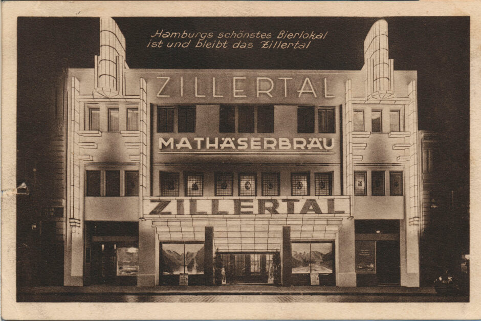 Historical photograph of the restaurant Zillertal at Spielbudenplatz 27/28