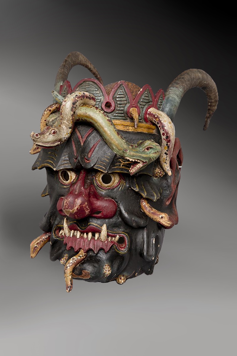 Mask with chamois horns and snakes, Tyrol,
