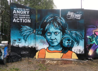 Graffiti von Greta Thunberg als Pippi Langstrumpf