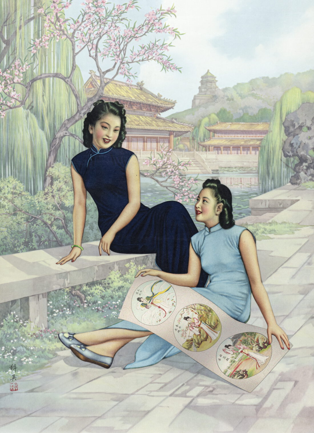 Werbeposter für die Farbstoffklasse Indanthren der Badischen Anilin & Soda Fabrik (BASF), bearbeiteter Ausschnitt, Zhiying Studio, Shanghai, China, um 1925, Farblithographie, 74,2 x 50,7 cm, Leihgabe BASF Corporate History, Ludwigshafen a. Rh., Inv. Nr. 2892 – © MARKK, Foto: Paul Schimweg Werbeposter der Badischen Anilin & Soda Fabrik (BASF), China, um 1926