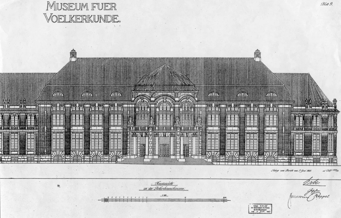 Drawing, building, front view, frontage, museum at the Rothenbaumchaussee