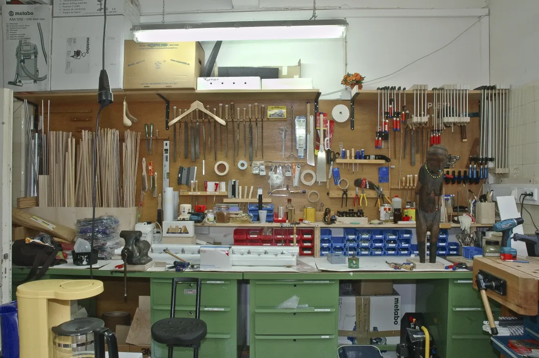 Workshop, tools, colour photograph