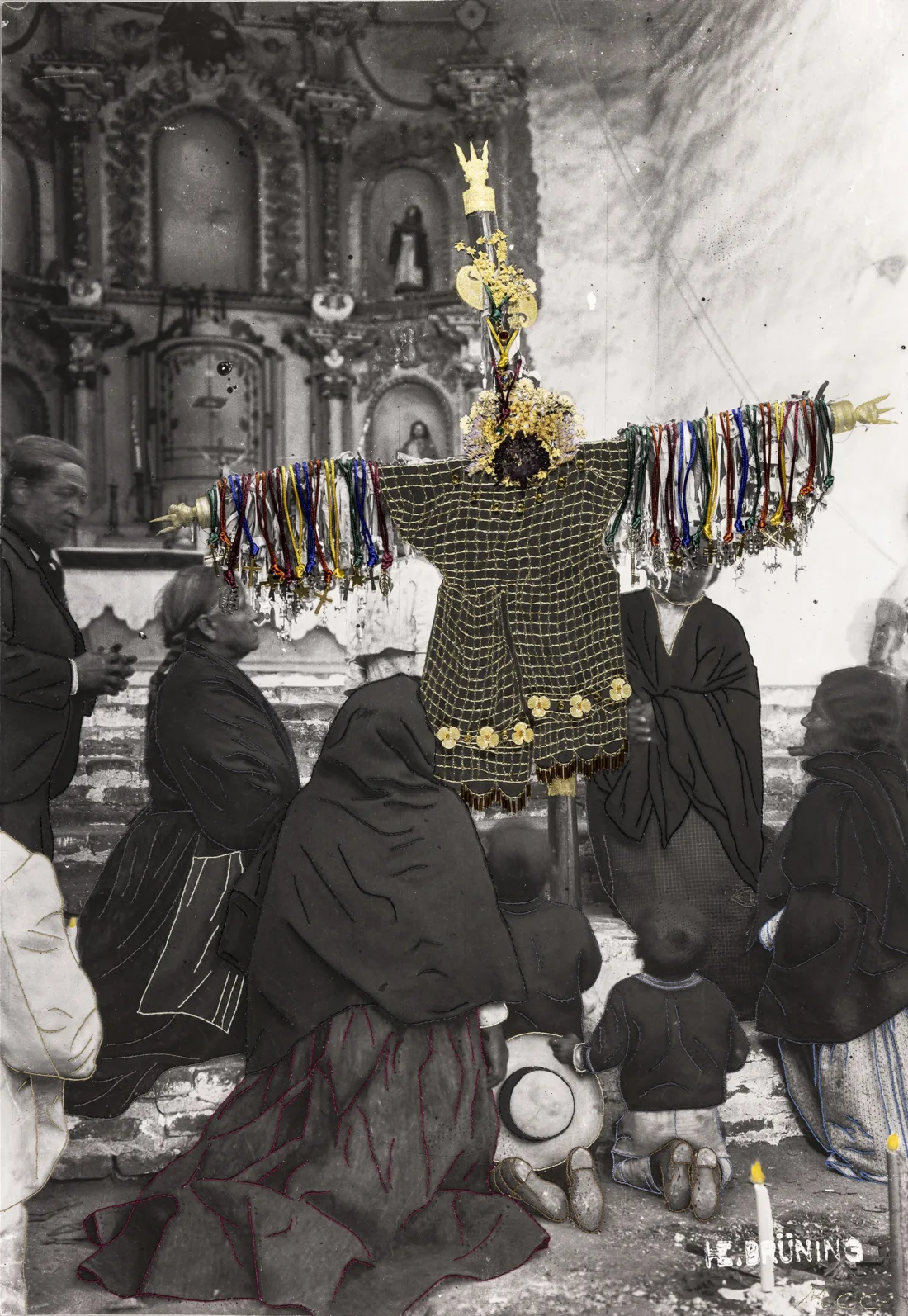 Embroidery in the photograph ‘The Feast of the Cross at Motupe’ (1907) by H. H. Brüning, by Marystela Camacho